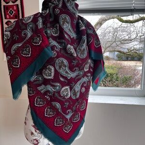 Paisley Patterned Scarf in Red and Teal